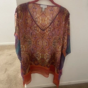Schöner Susan Graver Poncho Oberteil lila/orange abstraktes Design groß - Bild 1 von 10