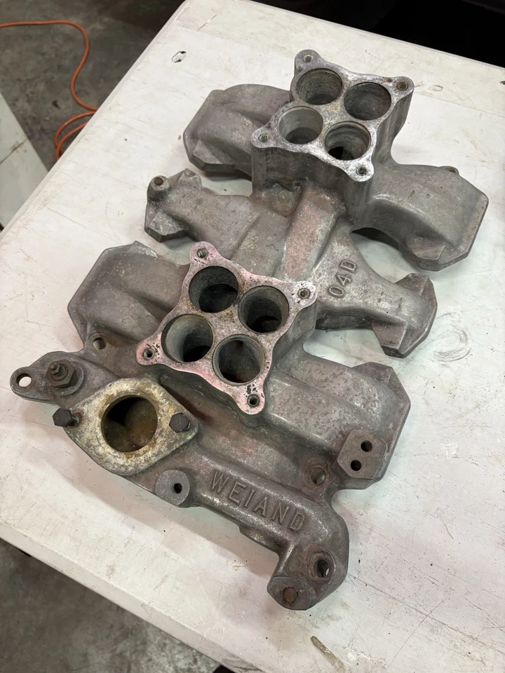 Oldsmobile 371 Weiand 04D doble admisión cuádruple 1957 1958 solo Super 88 V8 Hotrod Foto 1 de 4