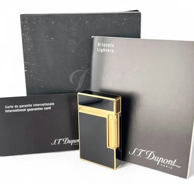 S.T. Accendino a gas Dupont Ligne 2 linea verticale nero oro con scatola accensione testato - Immagine 1 di 4