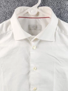 Eton Slim 15 White Long Sleeve Shirt Solid Men Convertible Cuff Button Up Spread - Picture 1 of 24
