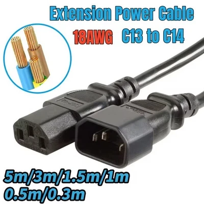 18AWG C13 to C14 Power Extension Cable IEC C13 Female Socket to C14 Male For PC - image 1 of 4