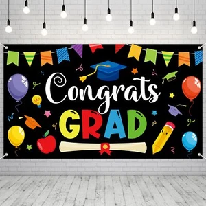 Kindergarten Congrats Grad Backdrop Banner Colorful Preschool Graduation Part... - Picture 1 of 7