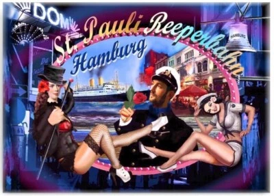 WORLDSOUVENIRS Hamburg Reeperbahn St.Pauli Schiff Kapitän Foto Magnet Souvenir Germany