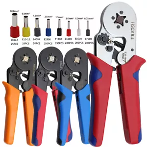 Bootlace Ferrule Crimper Pliers Ratchet Crimping Tool Set 0.25-10mm² Cord End - Picture 1 of 15