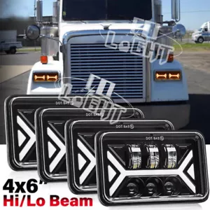 4PCS 4x6" Halo LED Headlights Turn Signal For Freightliner FLD120 FLD112 Classic - Picture 1 of 12