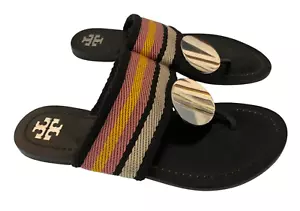Sandalias Tory Burch para mujer talla 7 negras a rayas Patos disco cuero de becerro - Imagen 1 de 10