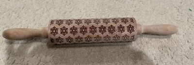 Snowflake Rolling Pin Wooden Roller, Snowflake Embossed. 14” Long. - Image 1 of 3