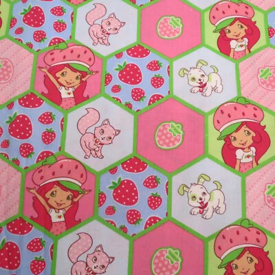 Colcha de algodão tecido morango shortcake boneca menina rosa gato cachorro fat quarter FQ - Imagem 1 de 3