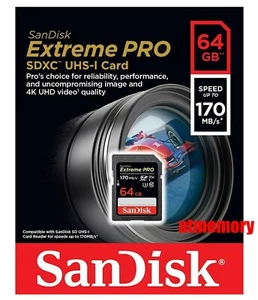 Sandisk Extreme Pro 64GB 64G SD SDXC Memory Card 170MB/s UHS-I Class10 V30 U3 4K - Picture 1 of 1