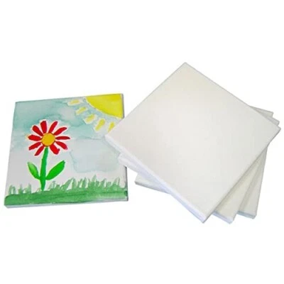 WHITE Blank Stretched Square Mini Canvas Box Painting Tile 6" x 6" 150mm 15cm - Image 1 of 3