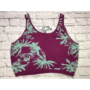 Future Collective Womens Tank Top Size 3X Purple Blue Palm Print Scoop Neck - Picture 1 of 6