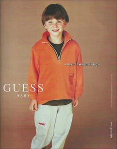 vintage BABY GUESS 1-Page PRINT AD Fall 2001 cute little boy in orange pullover - Picture 1 of 1