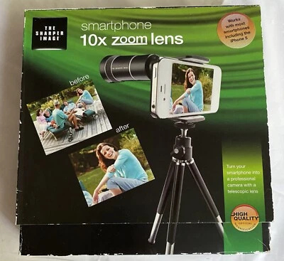 Lente zoom SHARPER IMAGE 10X para iPhone 4 y teléfonos similares NUEVO trípode Inc Foto 1 de 4