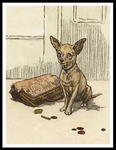 CHIHUAHUA LITTLE DOG AND LADIES PURSE A4 SIZE DOG ART PRINT POSTER - Foto 1 di 1
