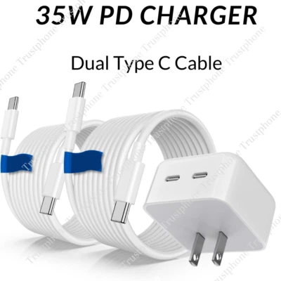 35W Fast Wall Charger Brick USB C Type C Cable For Android iPhone 15 16 Pro Max - Image 1 of 4