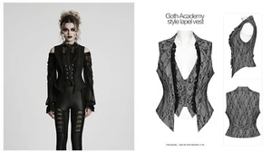 Punk Rave Women Black Gothic Academy Style Patterned Lapel Vest Silm WaistCoat - Picture 1 of 28
