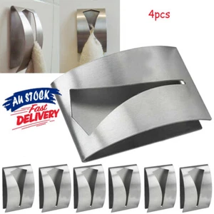 Set of 4 Stainless Steel Self Adhesive Tea Towel Holders Towel Hooks - Picture 1 of 6