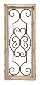 Wood Scroll Home Wall Decor Small Panel Wall Sculpture with Black Metal Scrol... - Picture 1 of 4
