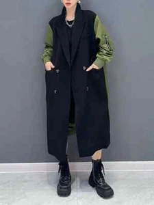 Ladies  Green Black  Street Edgy Bomber Trench Lightweight Mac Jacket Coat  14 - Picture 1 of 17