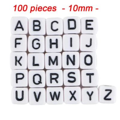 100pcs 10mm Acrylic Letter Beads White Cube Alphabet Letter DIY Jewellery Crafts - Image 1 of 4