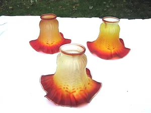 3 Jugendstil Lampenschirme 3 farbig- gewellter Rand  H 11 -  B 16 -  ∅ Fassung 6 - Zdjęcie 1 z 14