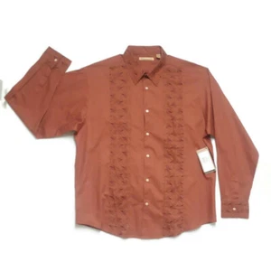 Havanera Morocco Shirt Mens XL Long Sleeve Button Up Reddish Brown Embroidered - Picture 1 of 11