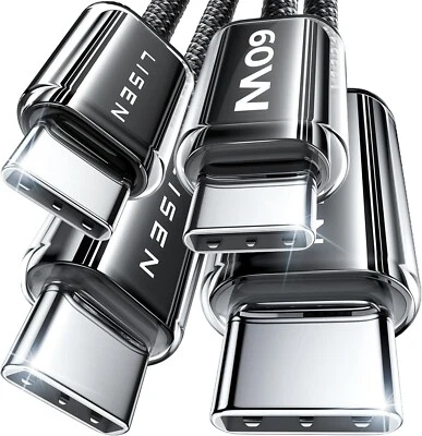 LISEN USB C to USB C Cable 60W Type C Fast Charging 3ft Nylon Braided 2-Piece - Image 1 of 4