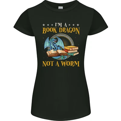 Book Dragon Funny Booklover Reader Worm Womens Petite Cut T-Shirt - Image 1 of 2