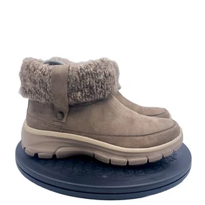 Skechers Womens Easy Going Heighten Foldover Collar Ankle Bootie-Taupe-Size 6 - Picture 1 of 10