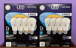 GE LED 60 Watt = 10W Soft White Dimmable 60W Equivalent A19 - 8 Pack Light Bulbs - Picture 1 of 3