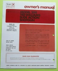 SEARS MODEL 200 TED WILLIAMS SLIDE ACTION SHOTGUN BEDIENUNGSANLEITUNG  - Bild 1 von 5