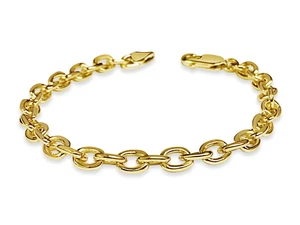 10k Solid Yellow Gold Handmade 5mm Fancy Rolo Link Bracelet, 7.5" - Picture 1 of 3