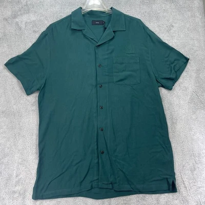 Camisa de vacaciones Onia para hombre grande viscosa verde cuello de campamento manga corta abotonada Foto 1 de 4
