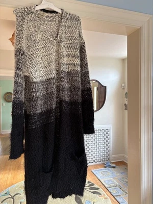 Etoile Black White Long Cardigan Boucle Pockets Indie Ombre XL - Image 1 of 3