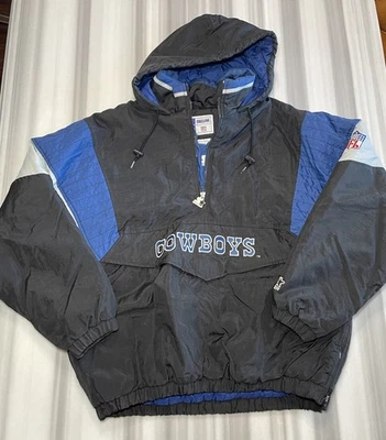 Chaqueta Pullover Puffer Vintage Starter Dallas Cowboys Bolsillo Grande Azul Gris XL Foto 1 de 4