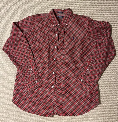 Ralph Lauren Sport Woman’s Christmas red plaid long sleeve shirt, Sz 12 - Image 1 of 4