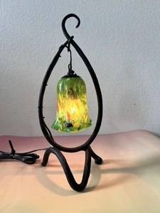Rare Hand Blown Art Glass Table Lamp w/ Cast Iron Base 15” Handmade in Japan - Picture 1 of 12