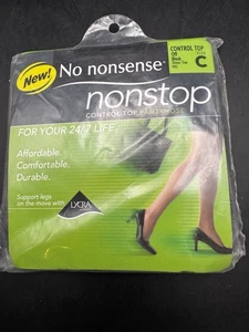 NWT No Nonsense Nonstop Control Top Size C Off Black Sheer Toe VR5 - Picture 1 of 7