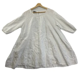 Made In Italy Heavy Linen Tunic Top Womens Large White Pockets Lagenlook Artsy - Picture 1 of 12
