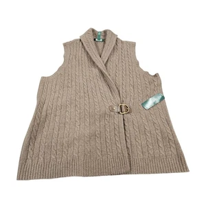 NWT Lauren Ralph Lauren Wool Rabbit Brown Cable Knit Buckle Wrap Sweater Vest 3X - Picture 1 of 6