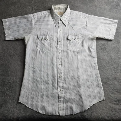 Vtg Dee Cee Brand Western Shirt Mens 16 White Gray Striped Pearl Snap Sawtooth - Image 1 of 4