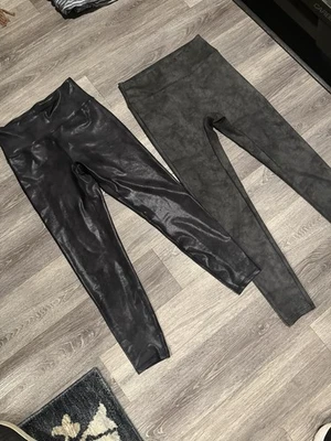 Set Of 2 Faux Leather & Suede Leggings, Black and Gray Medium Marika - Image 1 of 4
