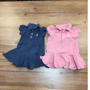 (2) Ralph Lauren Polo Dress Bundle Ruffle Hem Pink Blue 12M - Picture 1 of 6