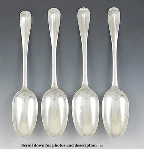 Excellent Set 4 18th C. English Hanoverian Sterling Silver Rattail 8" Spoons - Picture 1 of 5