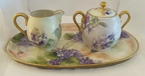 VTG Royal Vienna Austria Porcelain Sugar Bowl Creamer Tray Set 🔥 Hand Painted - Picture 1 of 3