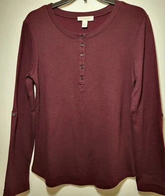 Vintage America Long Sleeve Shirt, M, Burgundy/navy Stripe, Roll Tab Sleeve, New - Image 1 of 3