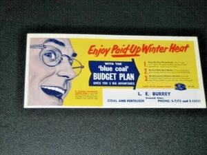 Vtg Advertising Ink Blotter L.E. Burrey General Store Blue Coal & Fertilizer Man - Picture 1 of 4