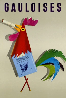 Gallo de cigarrillos Gauloises 1960 arte de pared original vintage - PÓSTER 20x30 Foto 1 de 4