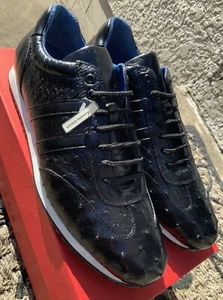 Belvedere Parker Sneaker Black Genuine Ostrich and Soft Italian Calf 6004 - Picture 1 of 5