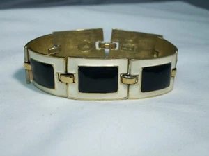 ...JOAN RIVERS...Gold Tone, Black & Tan Panels Bracelet... - Picture 1 of 9
